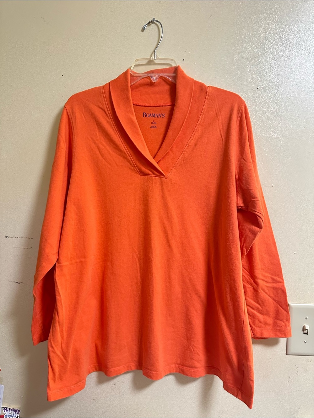 Roaman's Women's Orange V-Neck Pullover Top large